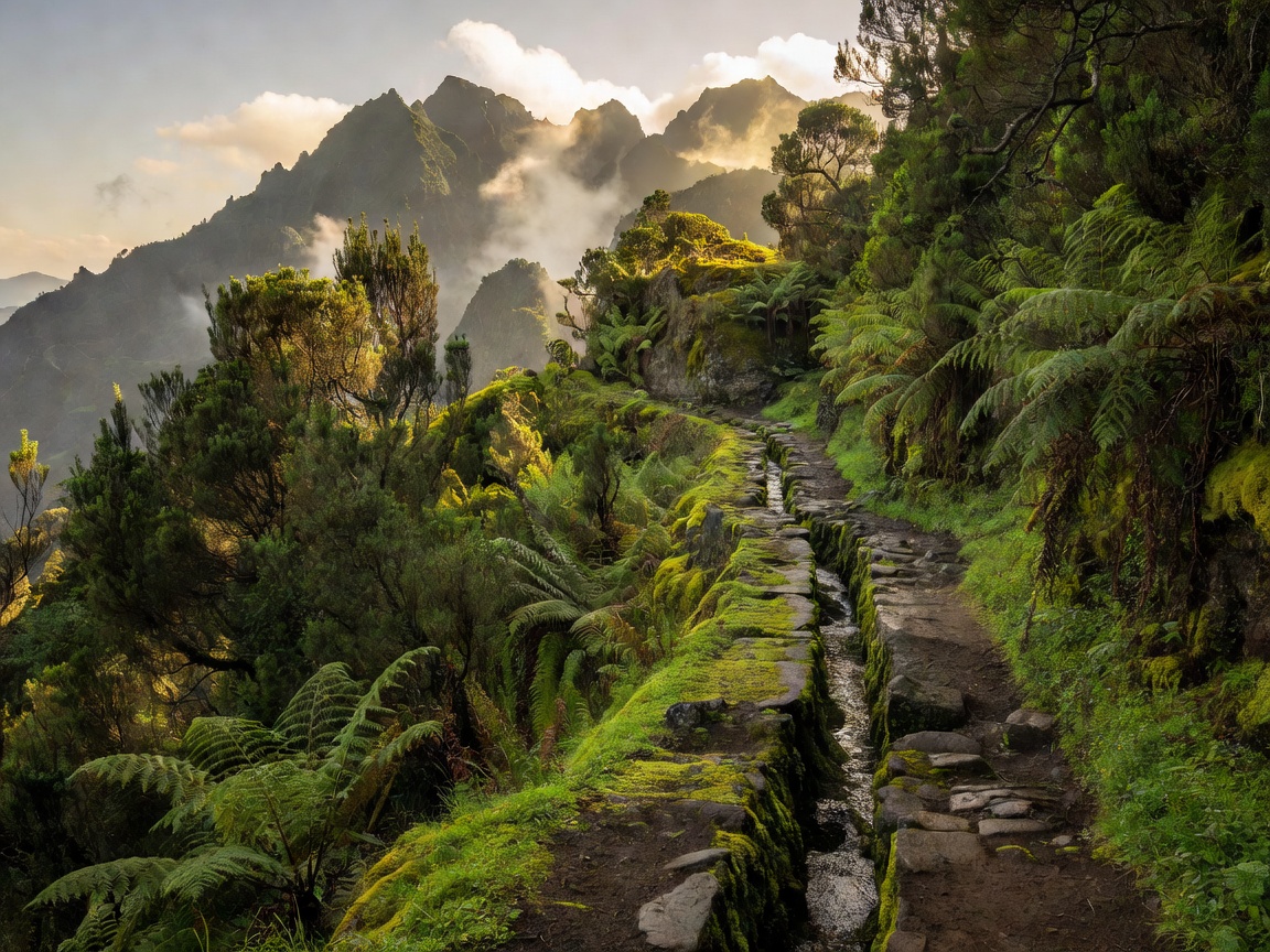 Levada footpath through Madeira scenery