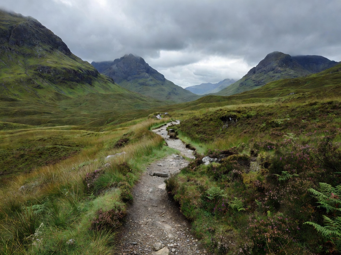 Walking path through the Scottish Highlands