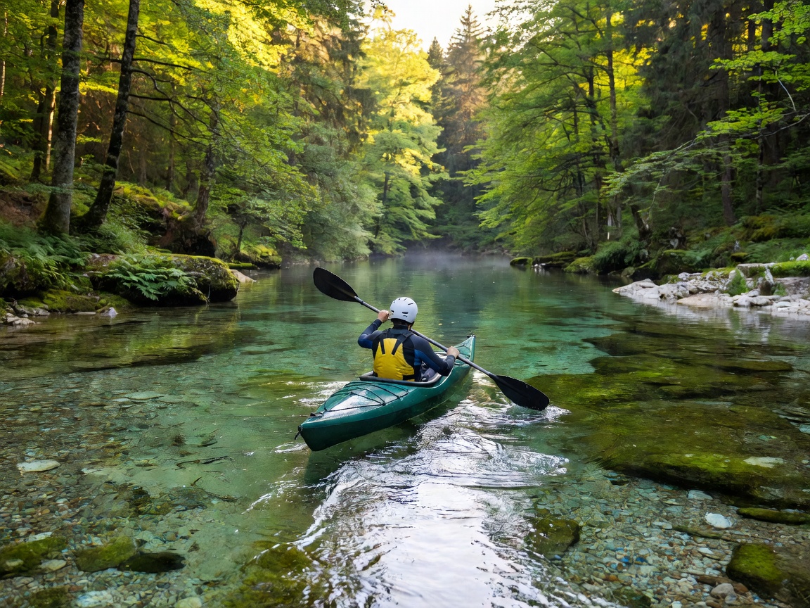 Kayak on a clear Slovenian river